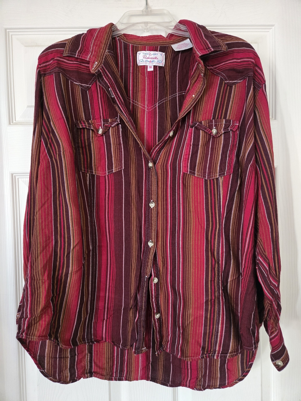Panhandle Slim Burgundy Pink Striped Western Pearl Snap Shirt Plus Size 1X